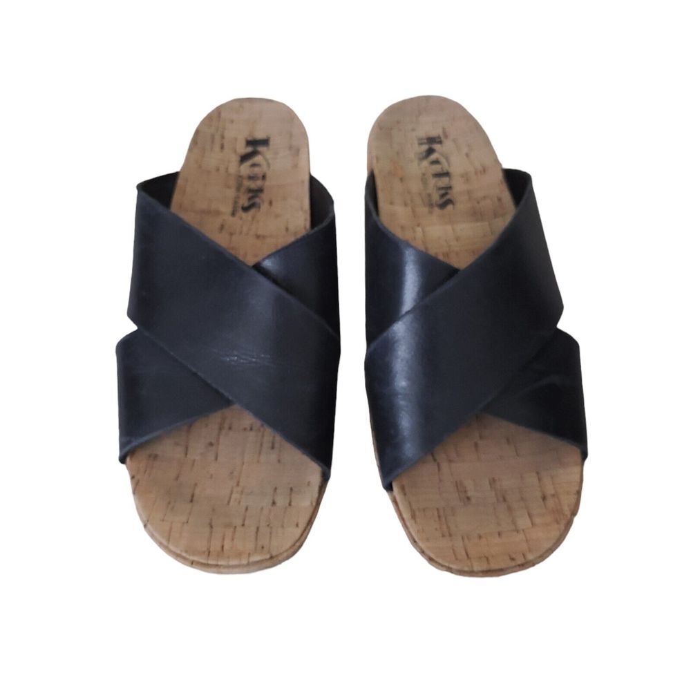 KORK-EASE Women's Black Leather Open Toe Platform Slide Sandals Sz 6.5 Casual - Picture 3 of 7